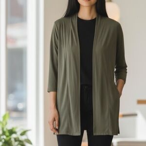Chico’s Easywear Olive Green Open Front Cardigan Lightweight Layer Size 2 (M-L)